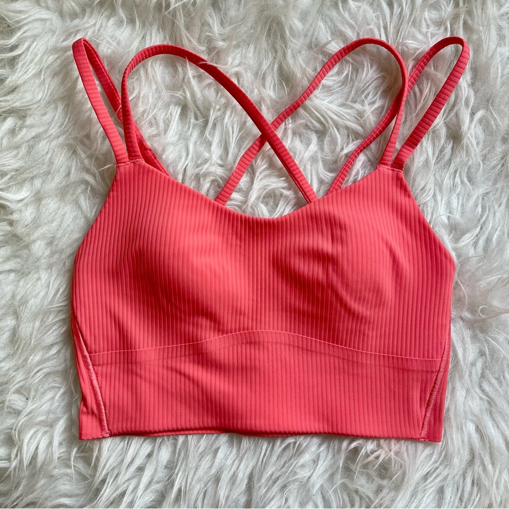 Lululemon Like A Cloud Ribbed Longline Bra Hot Coral Pink